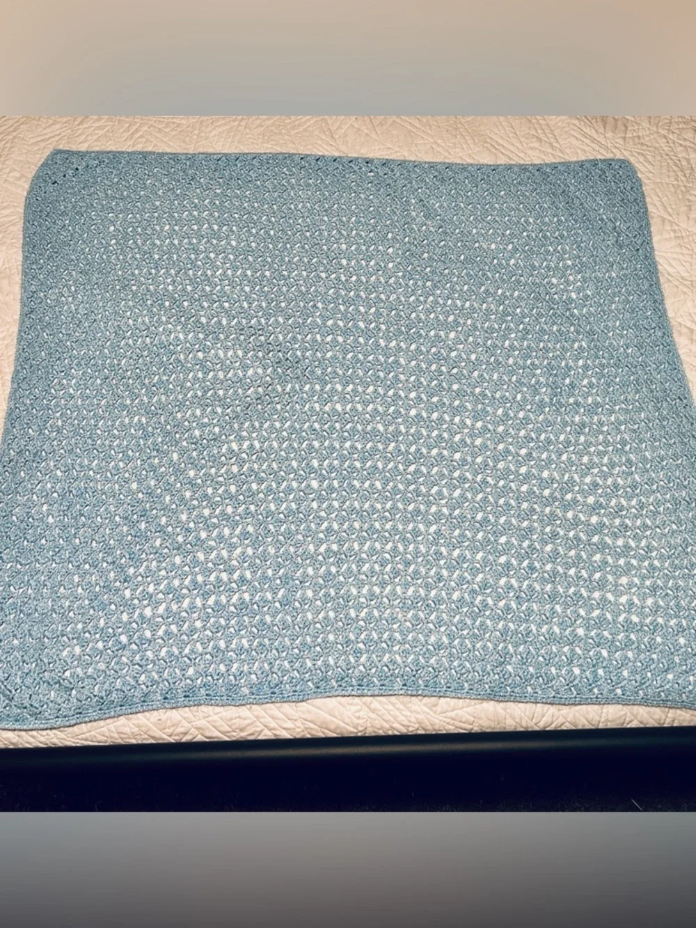 VERY SOFT Handmade Crochet Knit Throw Blanket Afghan in Light Blue